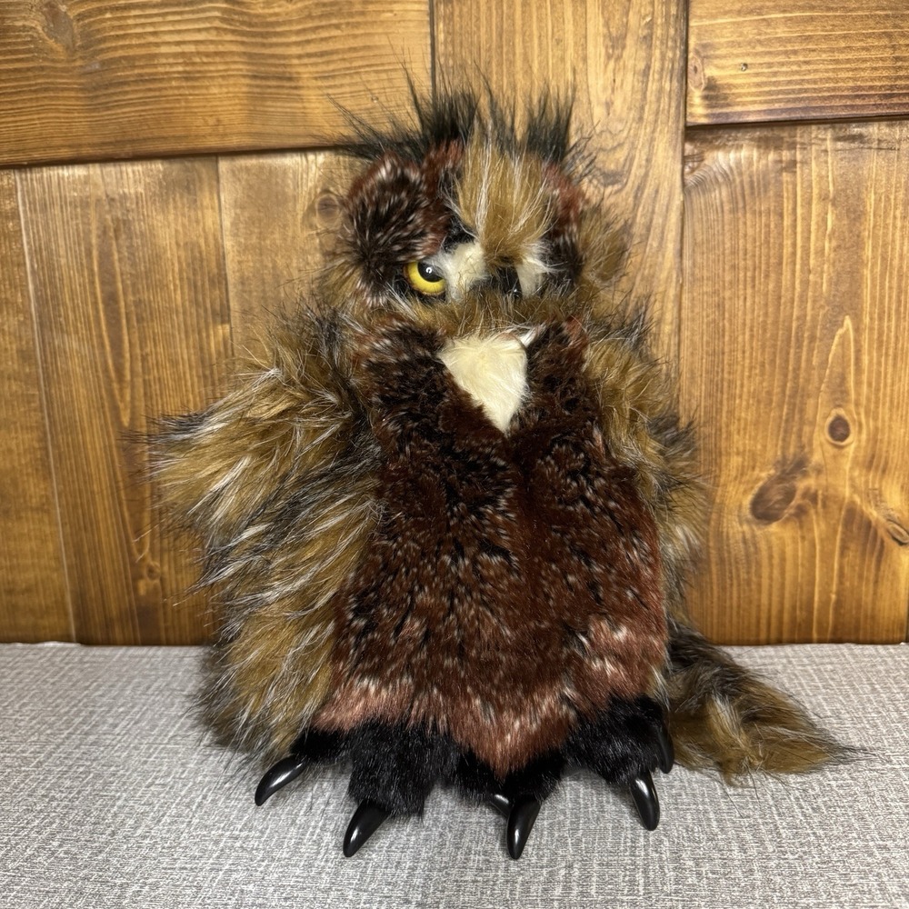 Folkmanis Large 18" Great Horned Owl Plush Hand Puppet Eyes Blink Head Turns